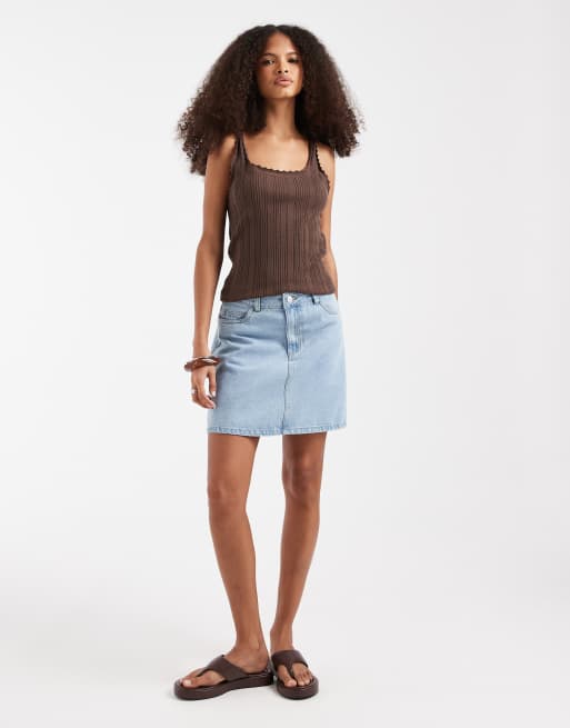 Pieces - Denim mini rok met A-lijn in lichtblauw, 2 van 5