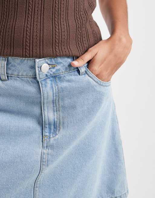 Pieces - Denim mini rok met A-lijn in lichtblauw, 3 van 5