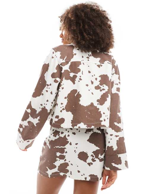 Pieces denim mini skirt in brown cow print (part of a set), 4 of 5