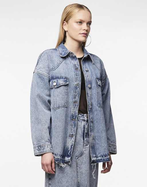 Pieces - Denim overhemd in middenblauw