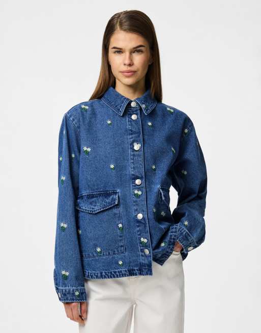 Pieces - Denim overhemd in middenblauw