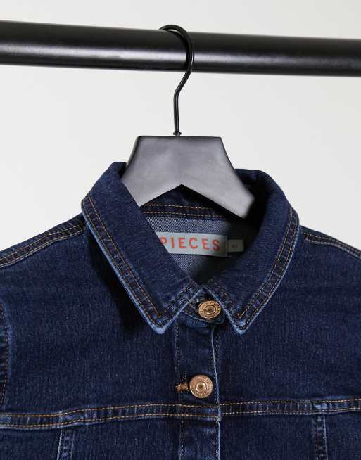 Pieces - Denim overhemdjurk met riem in donkerblauw, 3 van 4