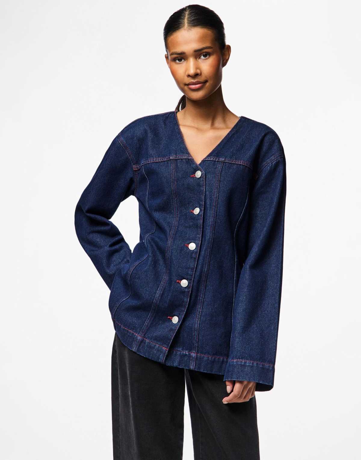 Pieces Denim shirt in blue indigo