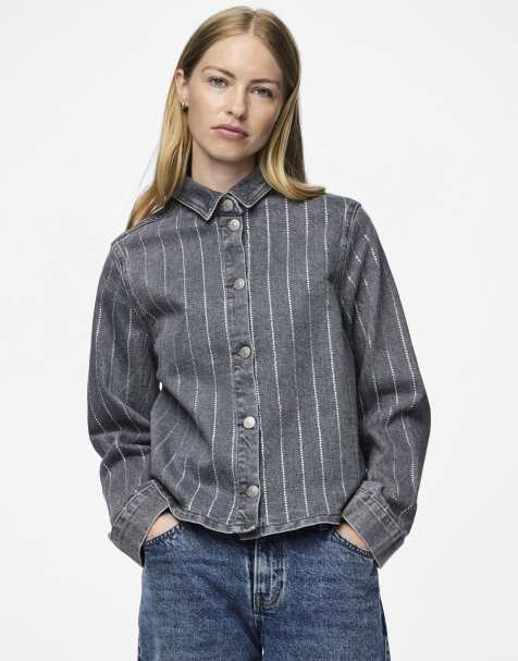 Pieces Denim shirt in grey denim - view 1