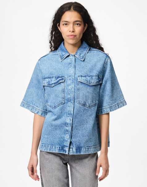 Pieces Denim shirt in medium blue denim - view 1