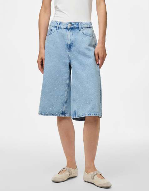 Pieces Denim shorts in light blue denim