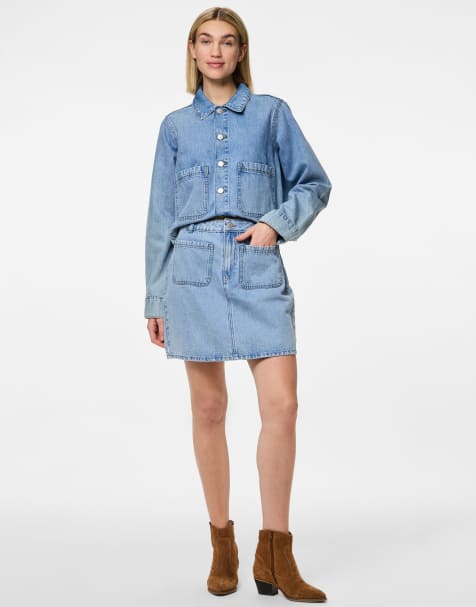 Pieces Denim skirt in light blue - view 1