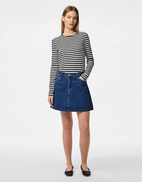Pieces Denim skirt in medium blue denim - view 1