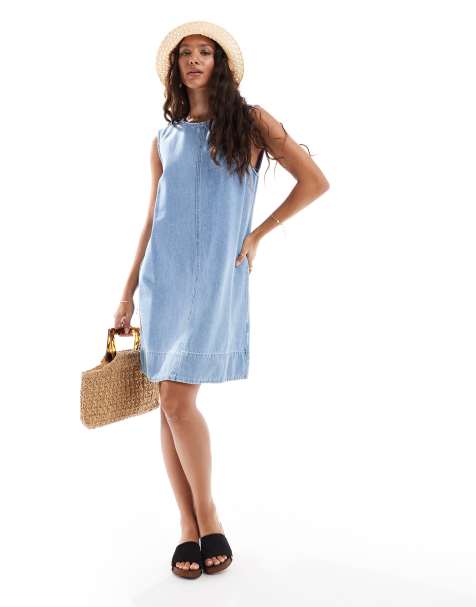 Pieces denim sleeveless mini dress in light blue - view 1