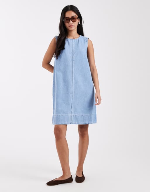 Pieces denim sleeveless mini dress in light blue, 2 of 4