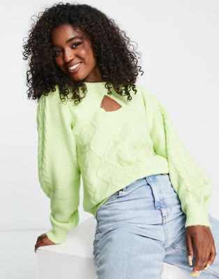 Pieces Dessia cut out detail jumper in lime green