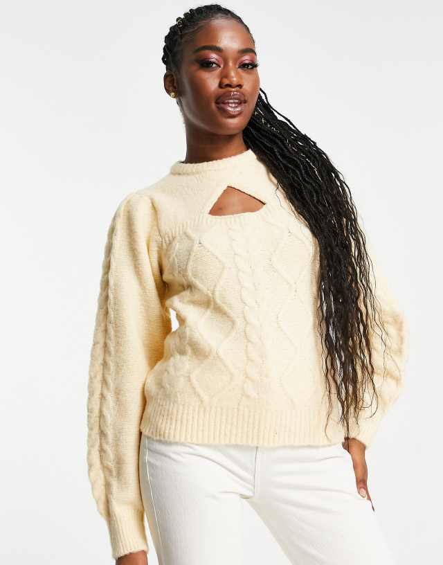 Pieces Dessia cut out detail sweaters in beige