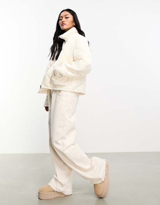 Pieces diagnoal quilted padded jacket in white | ASOS