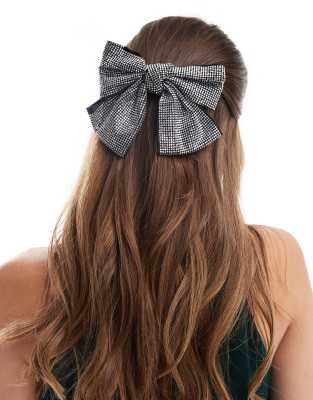 diamante bow hair clip in black