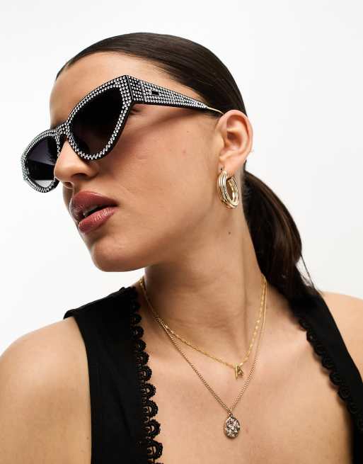 Black best sale diamante sunglasses