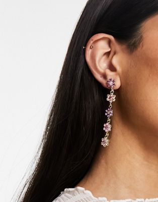 Pieces diamante daisy earrings in pink