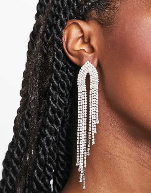 Pieces diamante drop earrings in silver, 3 of 4