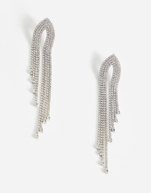 Pieces diamante drop earrings in silver, 4 of 4