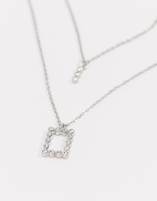 Pieces diamante multi-layer necklace in silver