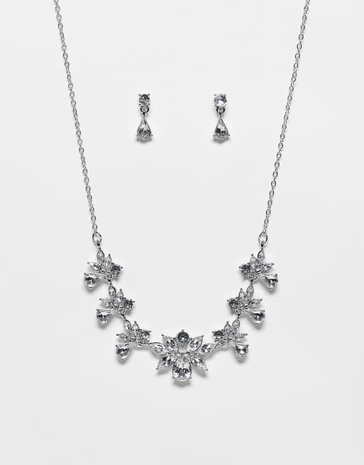 Silver diamante deals necklace set