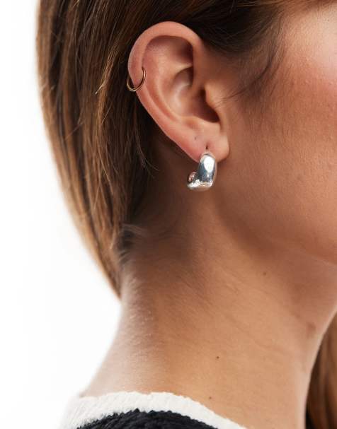 Pieces - Dikke oorringen in zilver - view 1