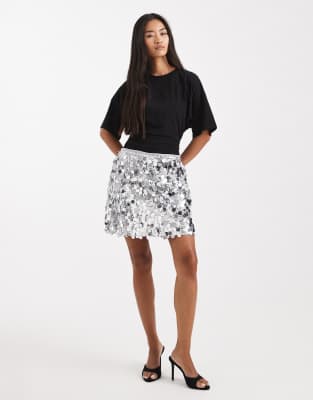 Pieces Disc Sequin Mini Skirt In Multi