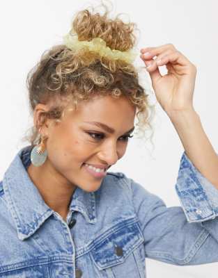 Pieces dobby hair scrunchie in yellow Yellow