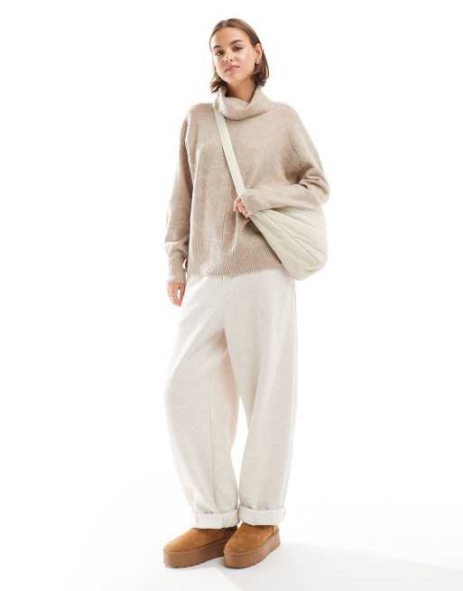 Pieces - Dolcevita beige con cuciture a vista sul davanti, 2 di 4