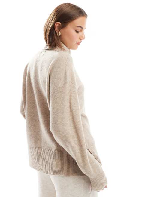 Pieces - Dolcevita beige con cuciture a vista sul davanti, 3 di 4