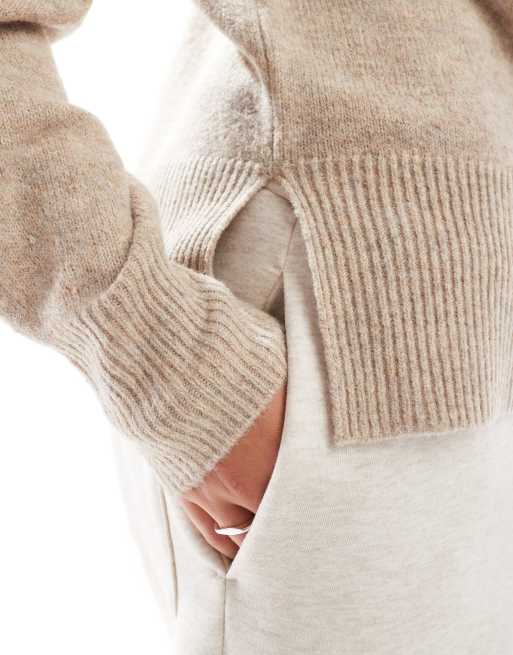 Pieces - Dolcevita beige con cuciture a vista sul davanti, 4 di 4