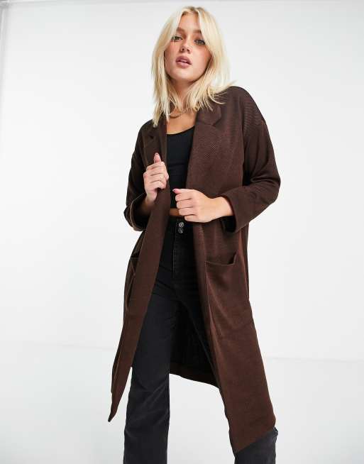 Pieces dorita 3/4 sleeve coatigan in brown