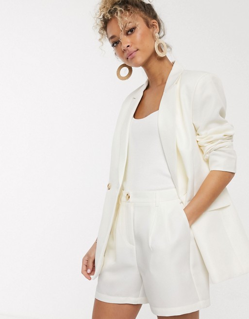 Pieces double breasted blazer in cream