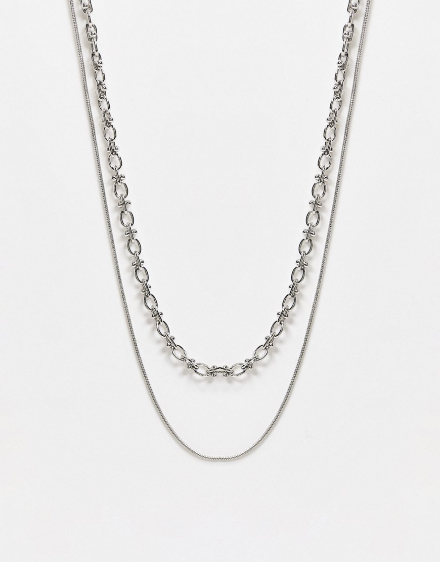 Pieces double mixed chain necklace in silver-Gold