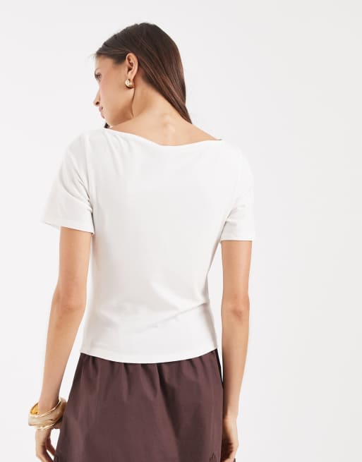 Pieces draping detail asymmetric hem top in white, 3 of 4