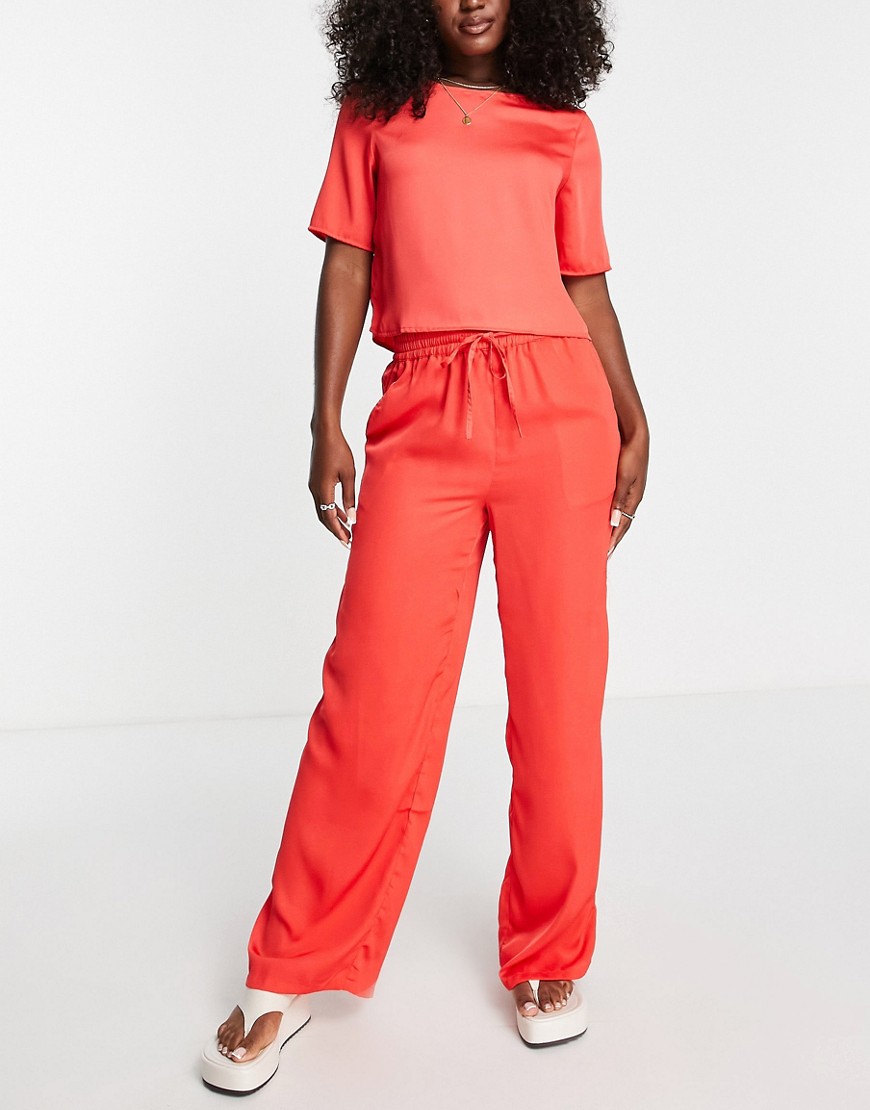 Pieces drawstring waist trousers co-ord in bright red