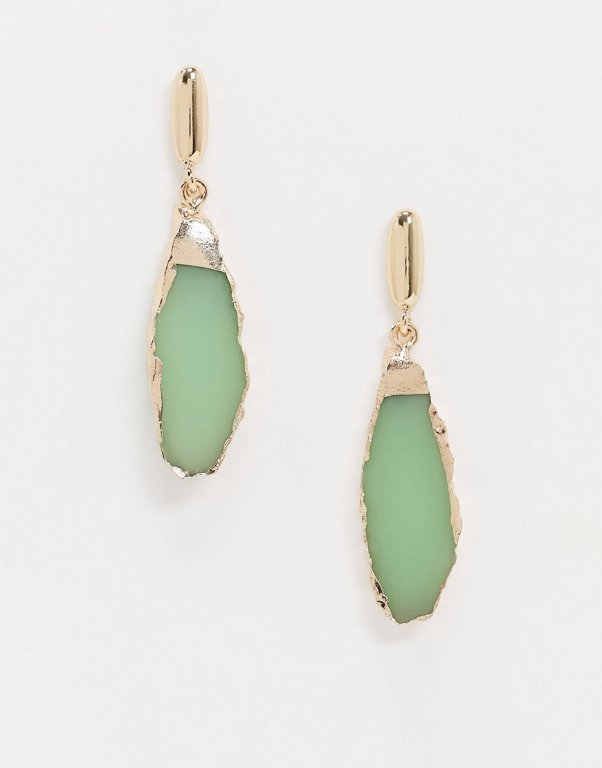 Pieces drop earrings with green stone pendant
