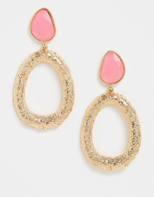 Pieces drop earrings with pink stones in gold