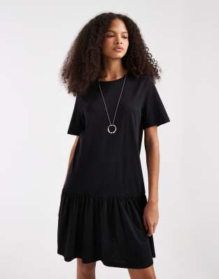 Pieces drop waist short sleeve mini dress in black black