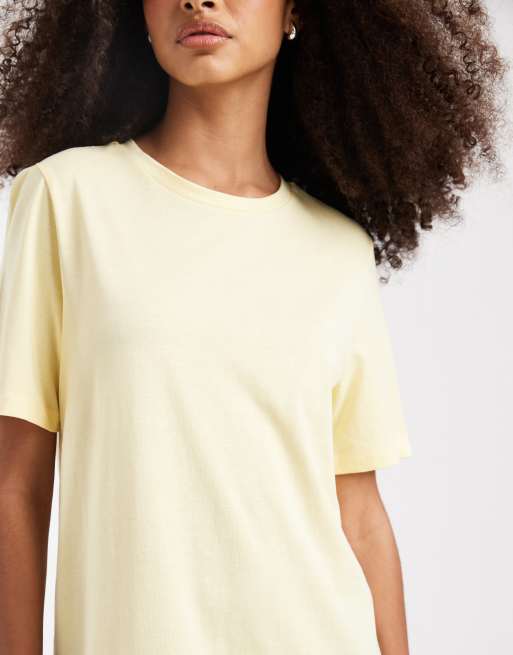 Pieces drop waist short sleeve mini dress in pale yellow, 3 of 4