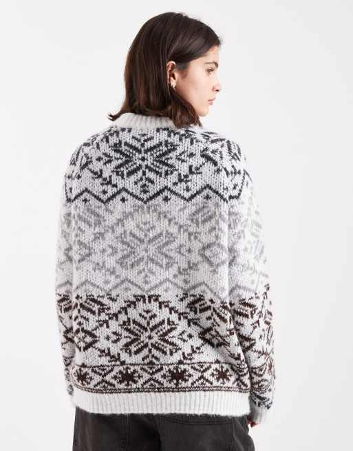 Pieces – Dzianinowy sweter z zabudowanym dekoltem w neutralny wzór Fair Isle, 2 z 4
