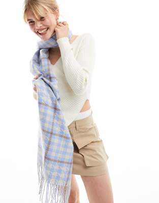 Pieces soft tassel scarf in baby blue check - ASOS Price Checker