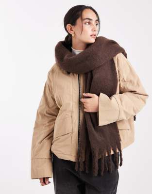 Pieces - Écharpe ultra douce à franges - Marron chocolat-Brown