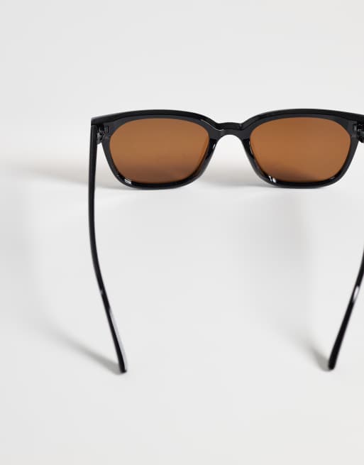 Pieces – Eckige Sonnenbrille in Schwarz mit braunen Gläsern, 3 von 3