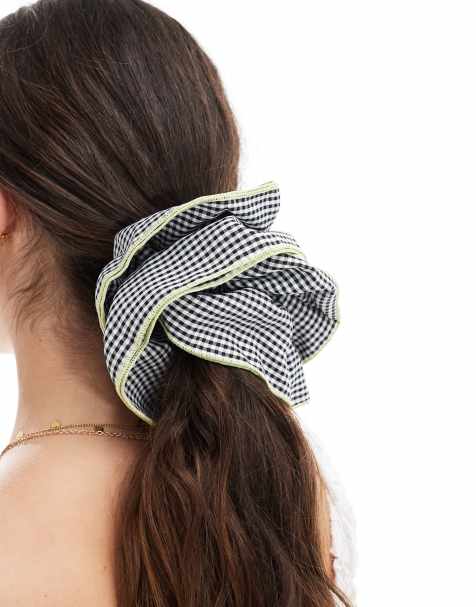 Pieces - Ekstrastor scunchie med sorte gingham-tern - view 1