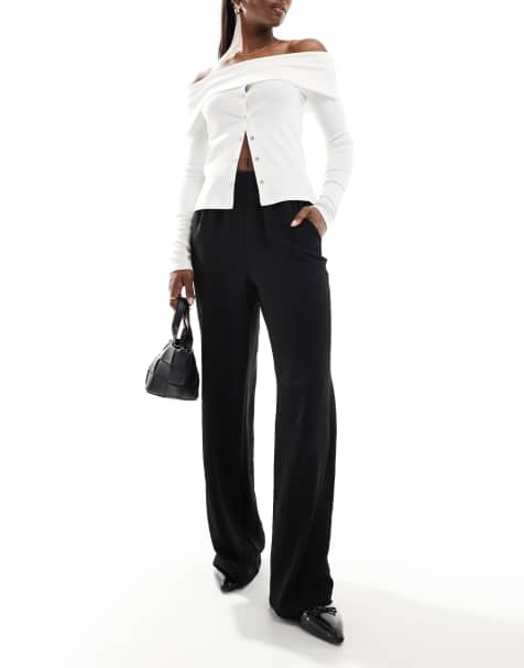 Pieces elasticated waistband wide leg pants in black - view 1