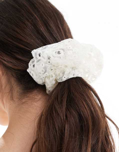 Pieces - Elastico per capelli grande in pizzo bianco - view 1