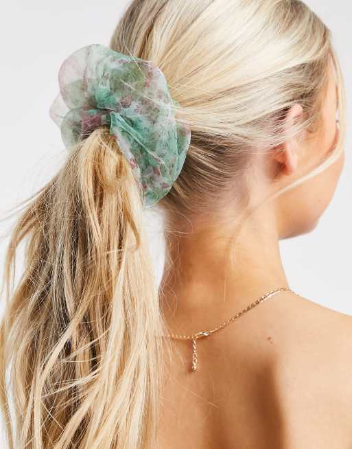 Pieces - Elastico per capelli oversize in organza a fiori