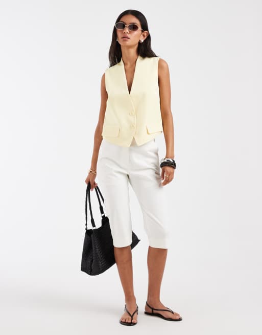 Pieces - Elegant gilet in pastelgeel, 2 van 4