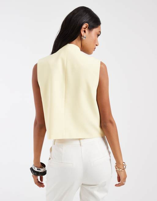 Pieces - Elegant gilet in pastelgeel, 4 van 4