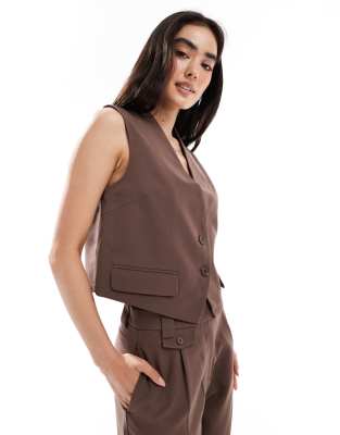 Pieces - Elegant gilet van co-ord set in chocoladebruin - view 1
